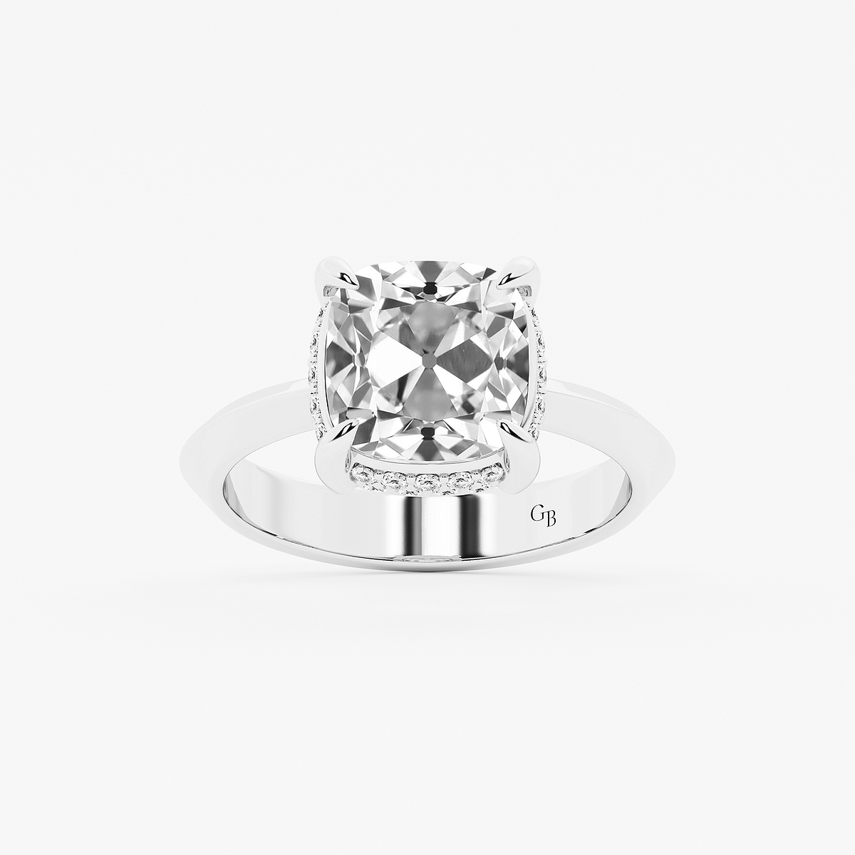 4 1/3 ctw Cushion Old Mine Cut Lab Grown Diamond Lab Grown Diamond Vintage Double Row Hidden Halo Engagement Ring