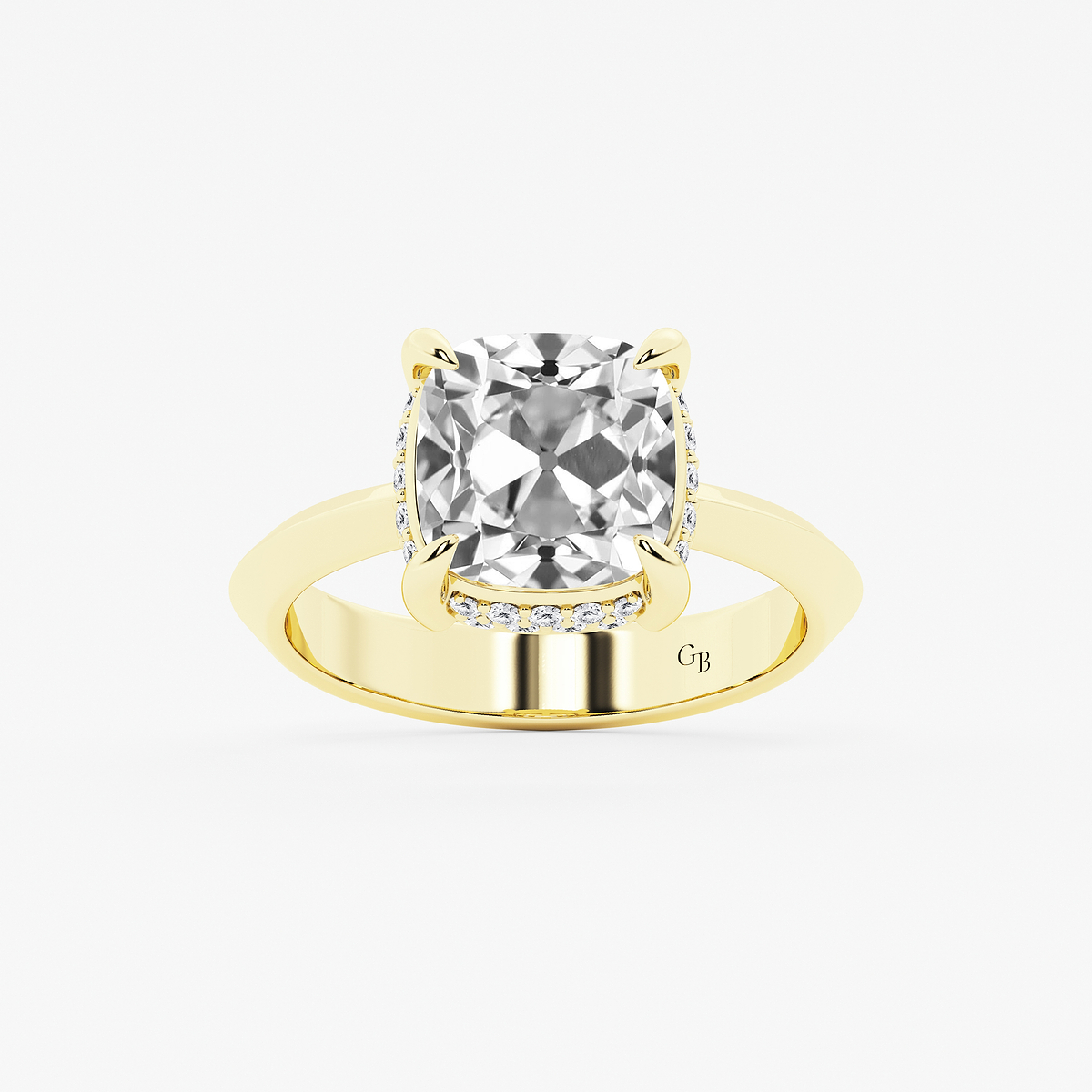 4 1/3 ctw Cushion Old Mine Cut Lab Grown Diamond Lab Grown Diamond Vintage Double Row Hidden Halo Engagement Ring