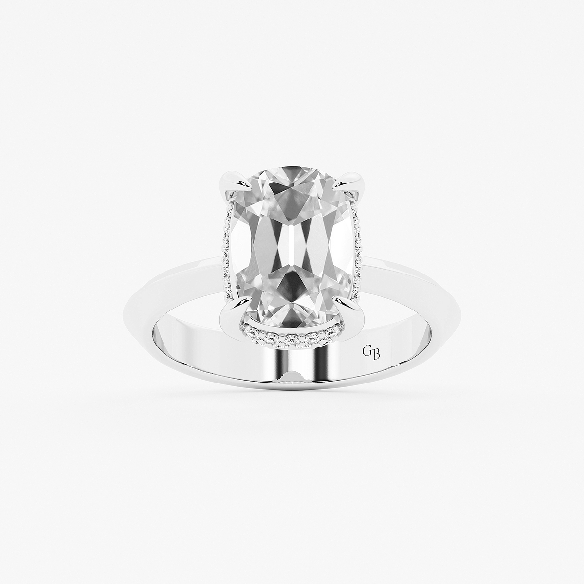 4 1/3 ctw Elongated Cushion Lab Grown Diamond Vintage Double Row Hidden Halo Engagement Ring