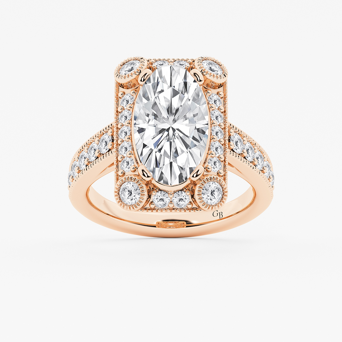 3 ctw Moval Lab Grown Diamond Vintage Halo Engagement Ring in Milgrain Setting