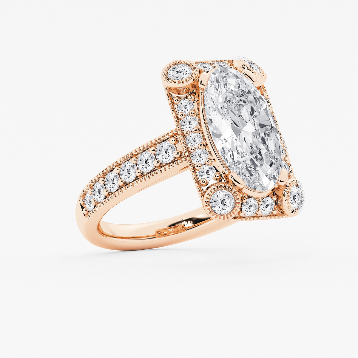 Additional Image 1 for  3 ctw Moval Lab Grown Diamond Vintage Halo Engagement Ring in Milgrain Setting