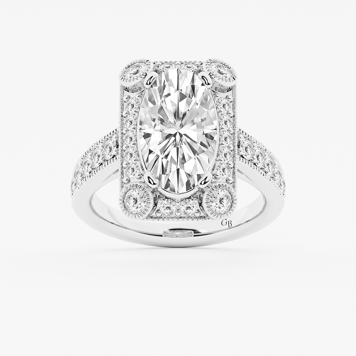 5 ctw Moval Lab Grown Diamond Vintage Halo Engagement Ring in Milgrain Setting