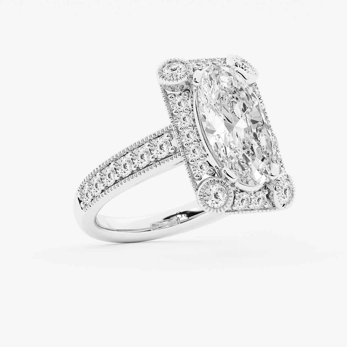 Additional Image 1 for  5 ctw Moval Lab Grown Diamond Vintage Halo Engagement Ring in Milgrain Setting
