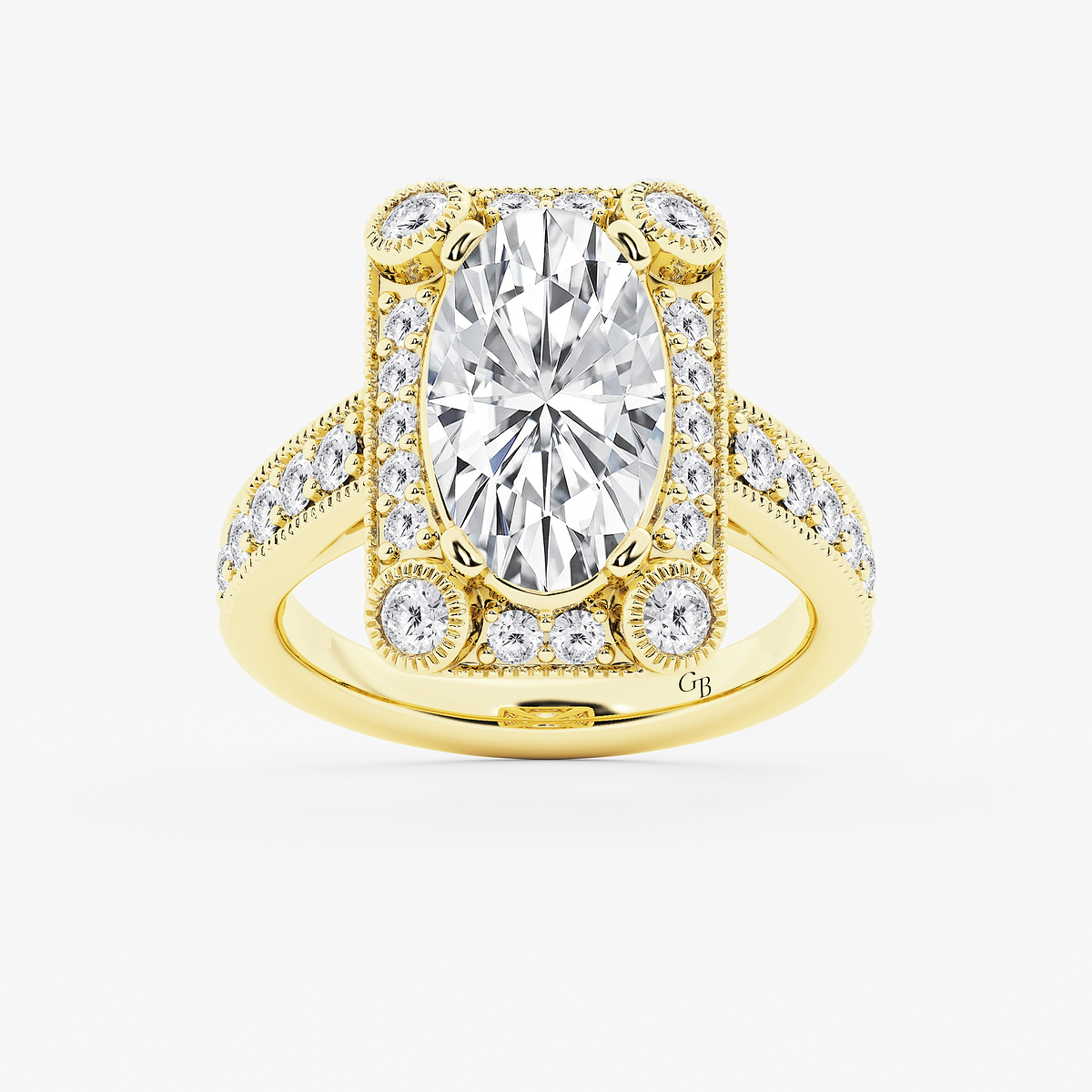 5 ctw Moval Lab Grown Diamond Vintage Halo Engagement Ring in Milgrain Setting