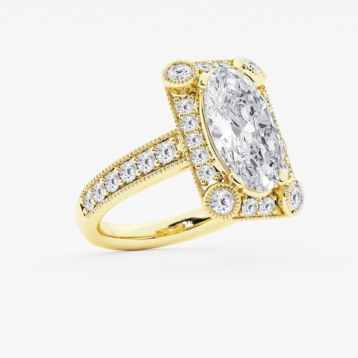 Additional Image 1 for  5 ctw Moval Lab Grown Diamond Vintage Halo Engagement Ring in Milgrain Setting