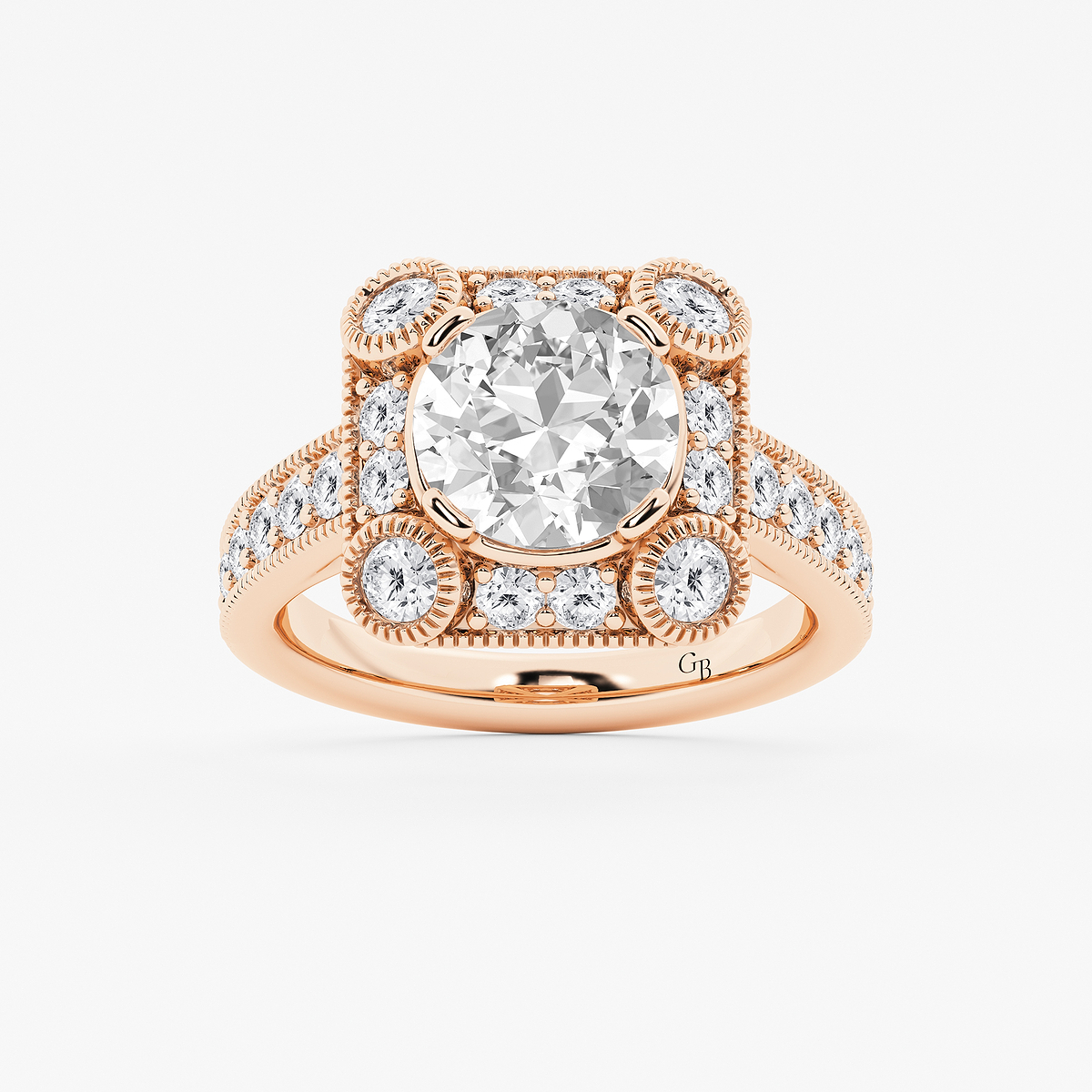 4 ctw Old European Cut Lab Grown Diamond Vintage Halo Engagement Ring in Milgrain Setting