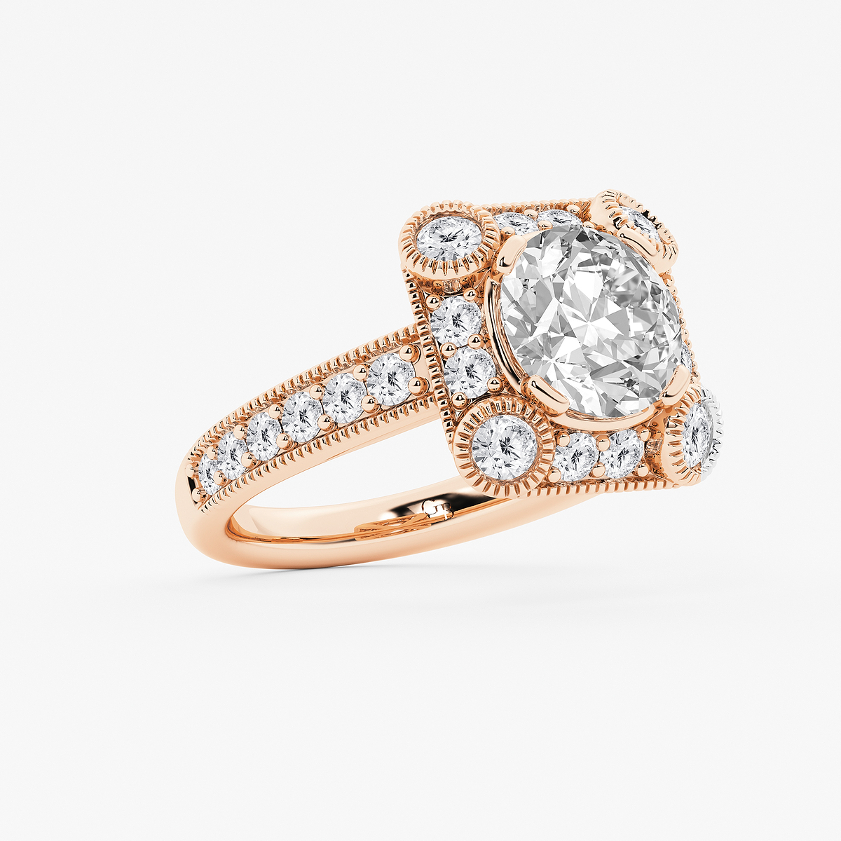 Additional Image 1 for  4 ctw Old European Cut Lab Grown Diamond Vintage Halo Engagement Ring in Milgrain Setting