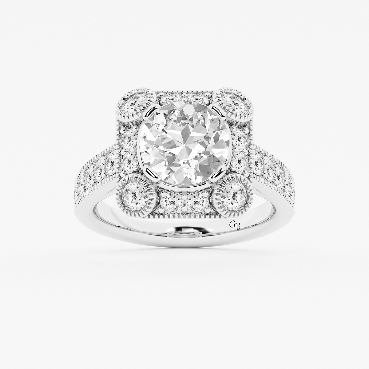 5 ctw Old European Cut Lab Grown Diamond Vintage Halo Engagement Ring in Milgrain Setting