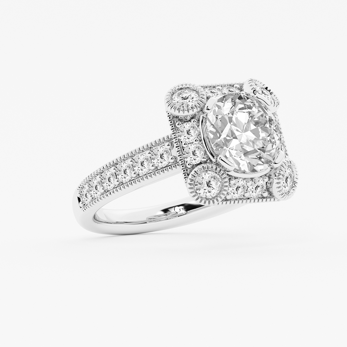 Additional Image 1 for  5 ctw Old European Cut Lab Grown Diamond Vintage Halo Engagement Ring in Milgrain Setting