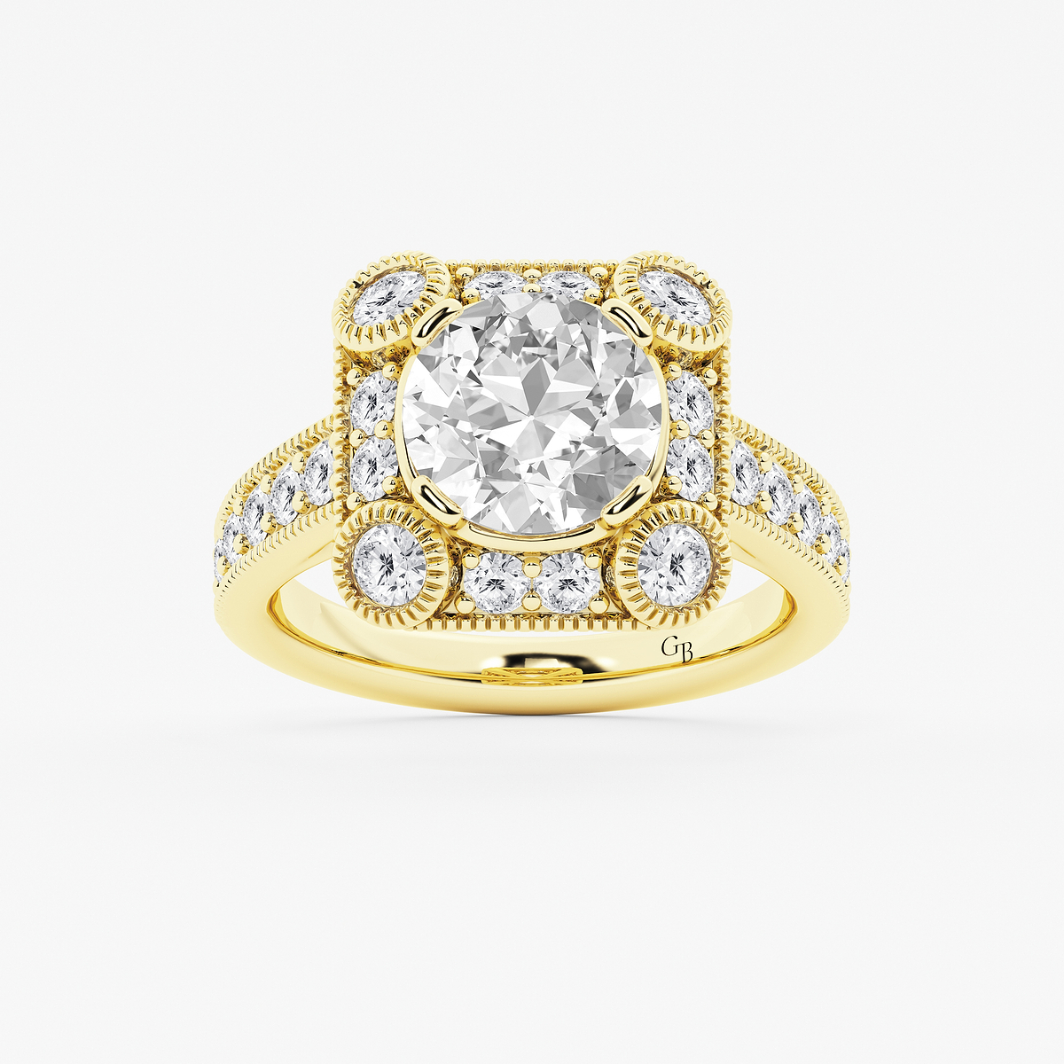 4 ctw Old European Cut Lab Grown Diamond Vintage Halo Engagement Ring in Milgrain Setting