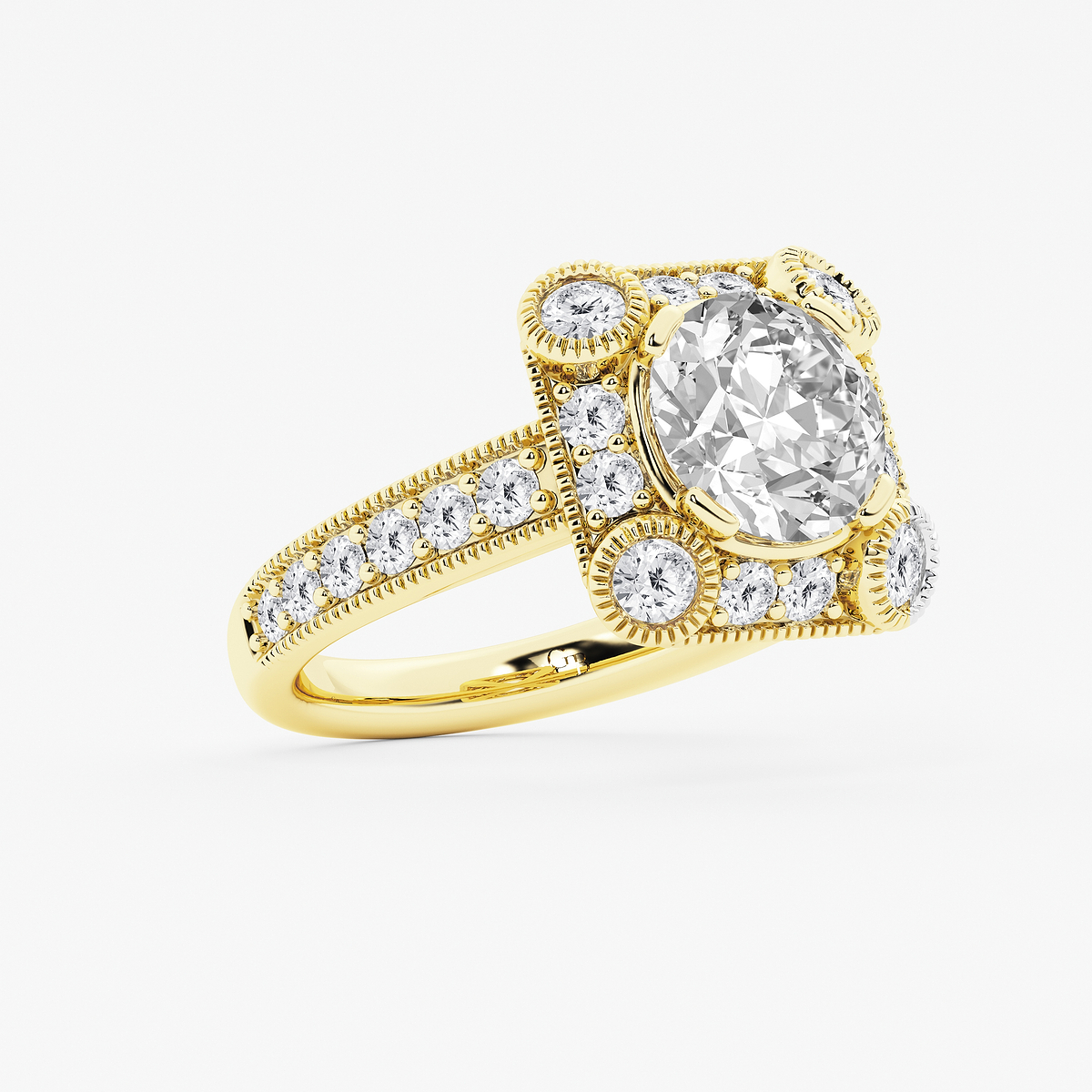 Additional Image 1 for  4 ctw Old European Cut Lab Grown Diamond Vintage Halo Engagement Ring in Milgrain Setting