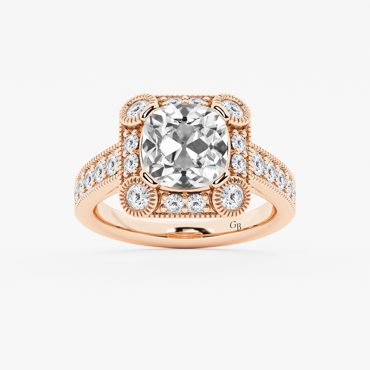 4 ctw Cushion Old Mine Cut Lab Grown Diamond Lab Grown Diamond Vintage Halo Engagement Ring in Milgrain Setting