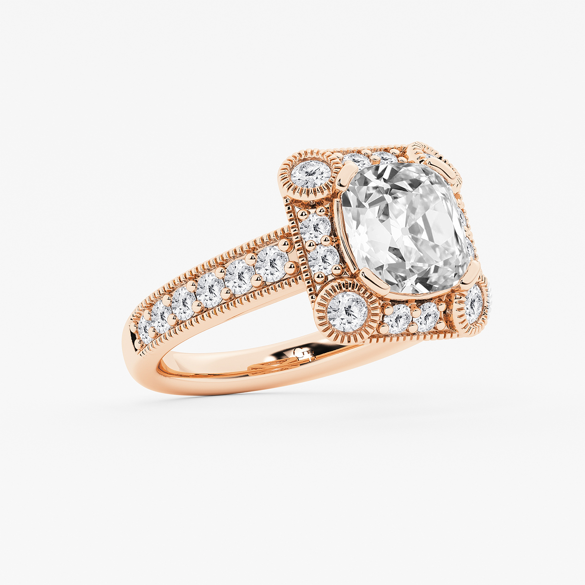Additional Image 1 for  4 ctw Cushion Old Mine Cut Lab Grown Diamond Lab Grown Diamond Vintage Halo Engagement Ring in Milgrain Setting