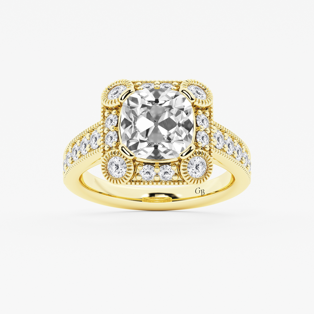 5 ctw Cushion Old Mine Cut Lab Grown Diamond Lab Grown Diamond Vintage Halo Engagement Ring in Milgrain Setting
