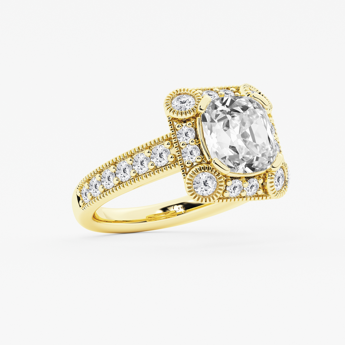 Additional Image 1 for  5 ctw Cushion Old Mine Cut Lab Grown Diamond Lab Grown Diamond Vintage Halo Engagement Ring in Milgrain Setting