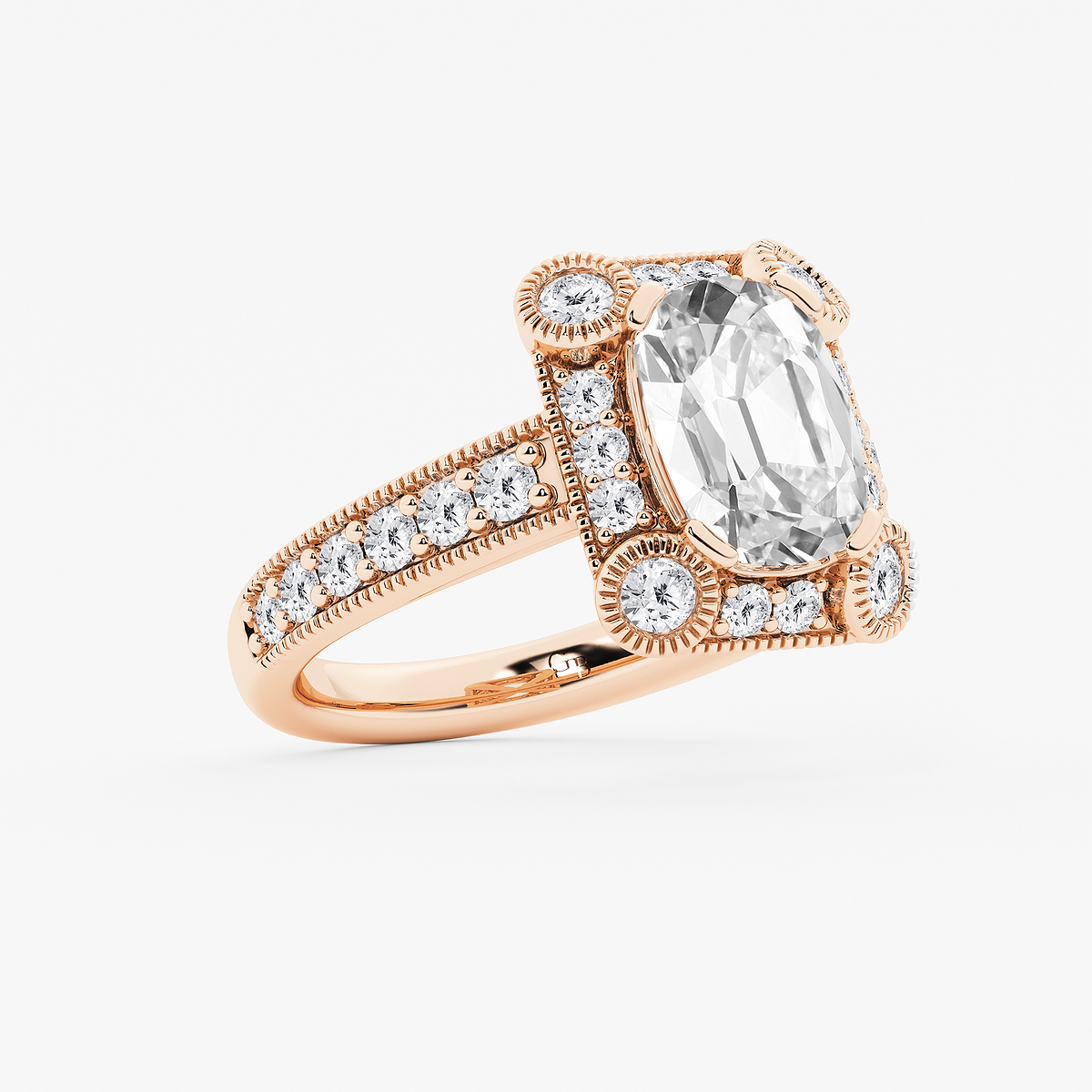 Additional Image 1 for  3 ctw Elongated Cushion Lab Grown Diamond Vintage Halo Engagement Ring in Milgrain Setting