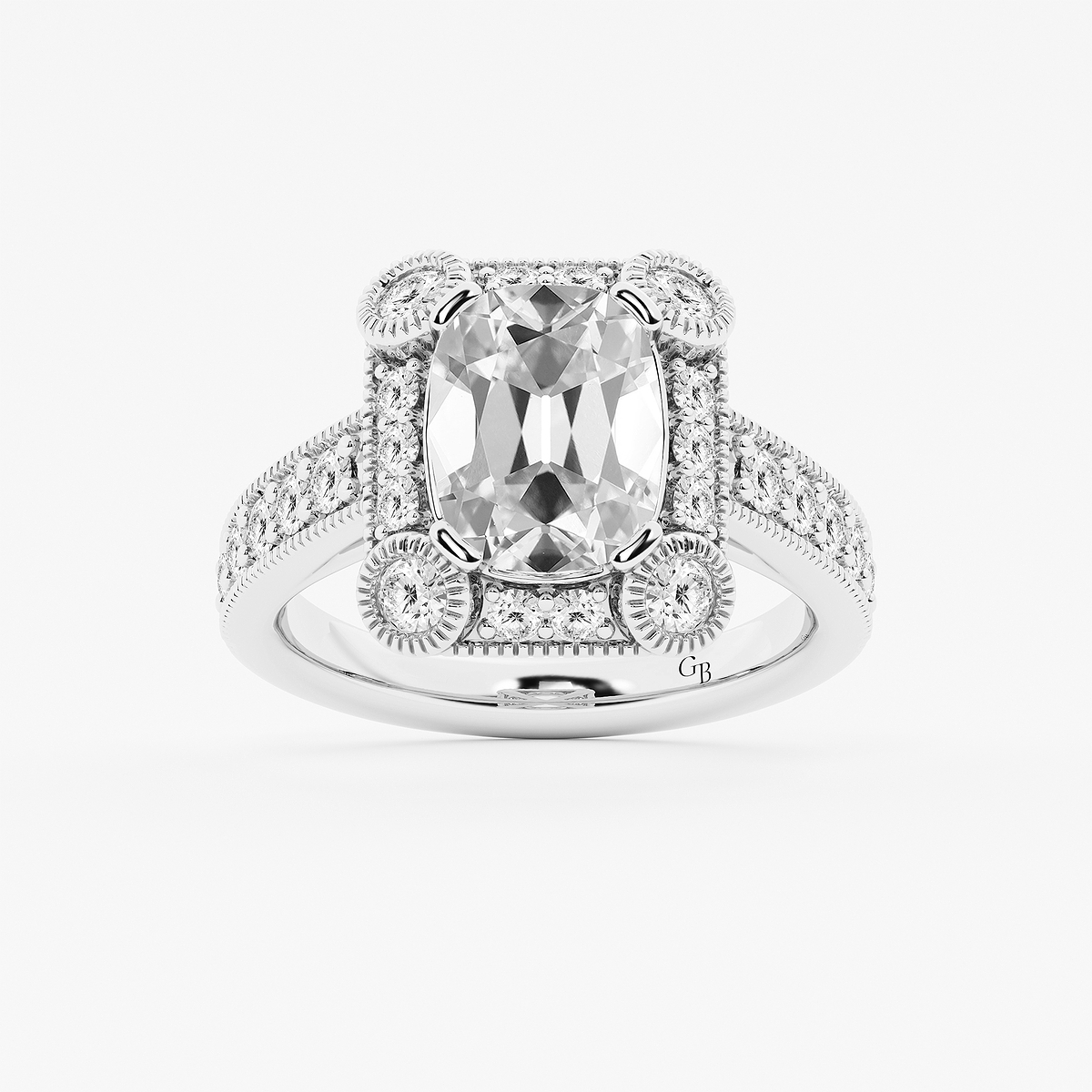 3 ctw Elongated Cushion Lab Grown Diamond Vintage Halo Engagement Ring in Milgrain Setting