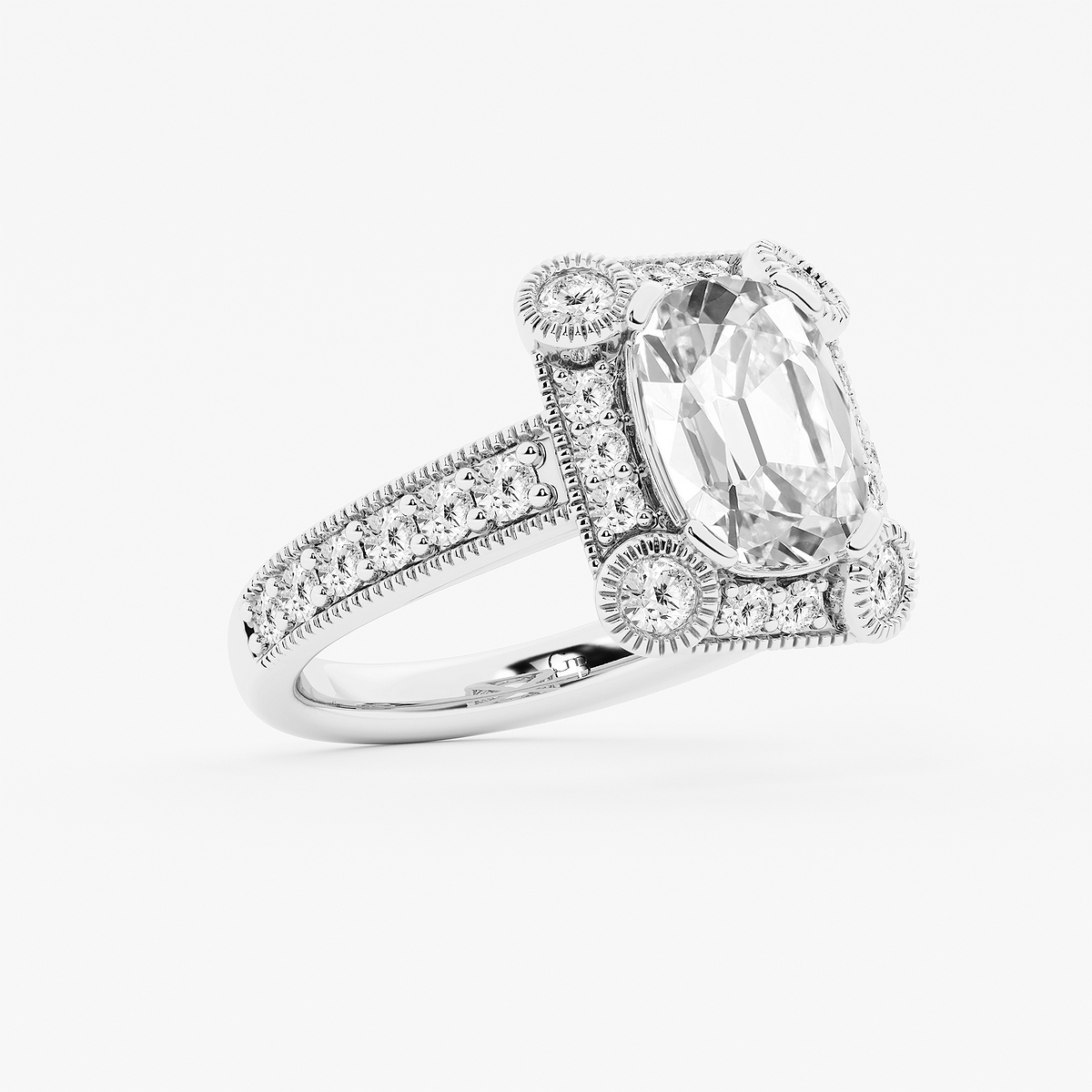 Additional Image 1 for  3 ctw Elongated Cushion Lab Grown Diamond Vintage Halo Engagement Ring in Milgrain Setting