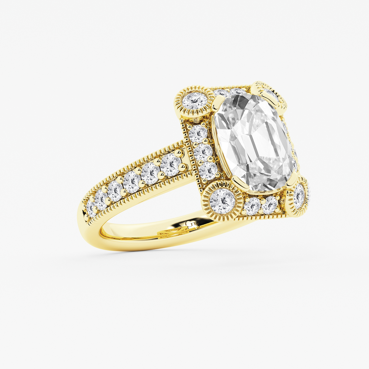Additional Image 1 for  4 ctw Elongated Cushion Lab Grown Diamond Vintage Halo Engagement Ring in Milgrain Setting