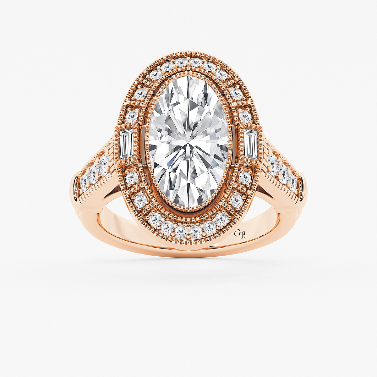 2 1/2 ctw Moval Lab Grown Diamond Vintage Halo Engagement Ring