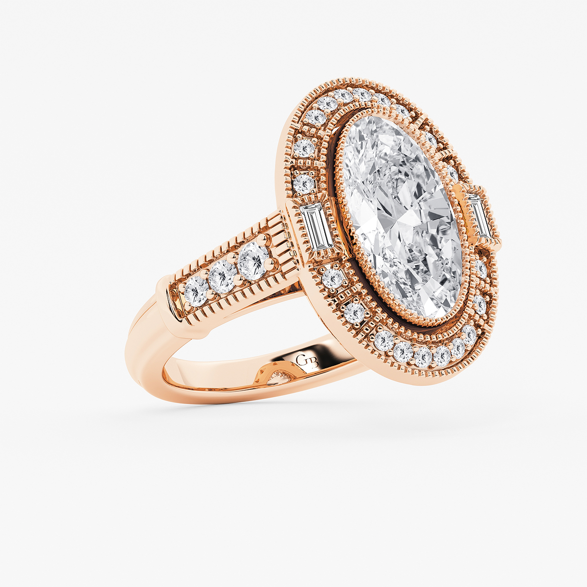 Additional Image 1 for  2 1/2 ctw Moval Lab Grown Diamond Vintage Halo Engagement Ring