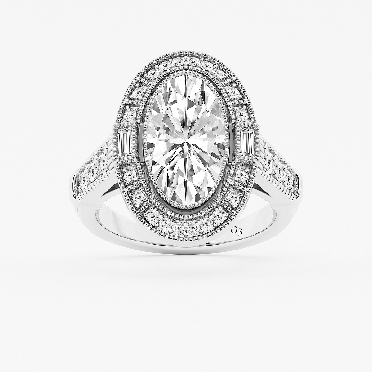 2 1/2 ctw Moval Lab Grown Diamond Vintage Halo Engagement Ring