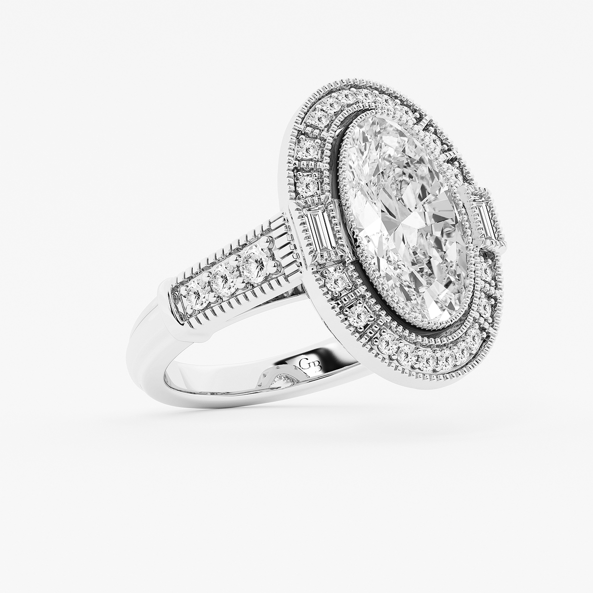 Additional Image 1 for  2 1/2 ctw Moval Lab Grown Diamond Vintage Halo Engagement Ring