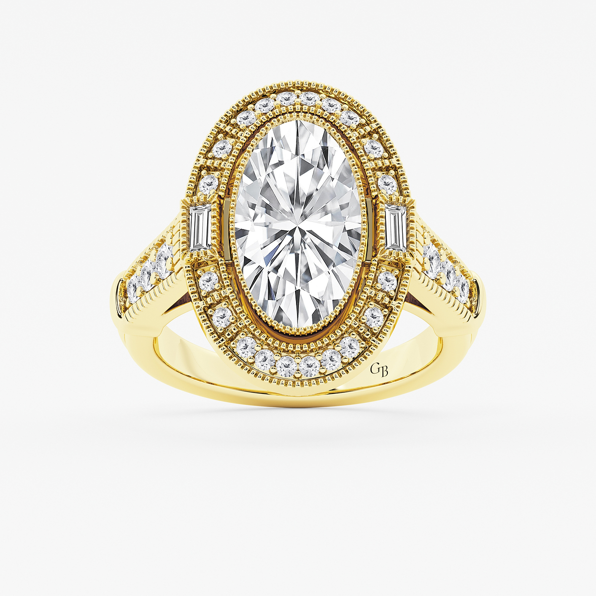 4 1/2 ctw Moval Lab Grown Diamond Vintage Halo Engagement Ring