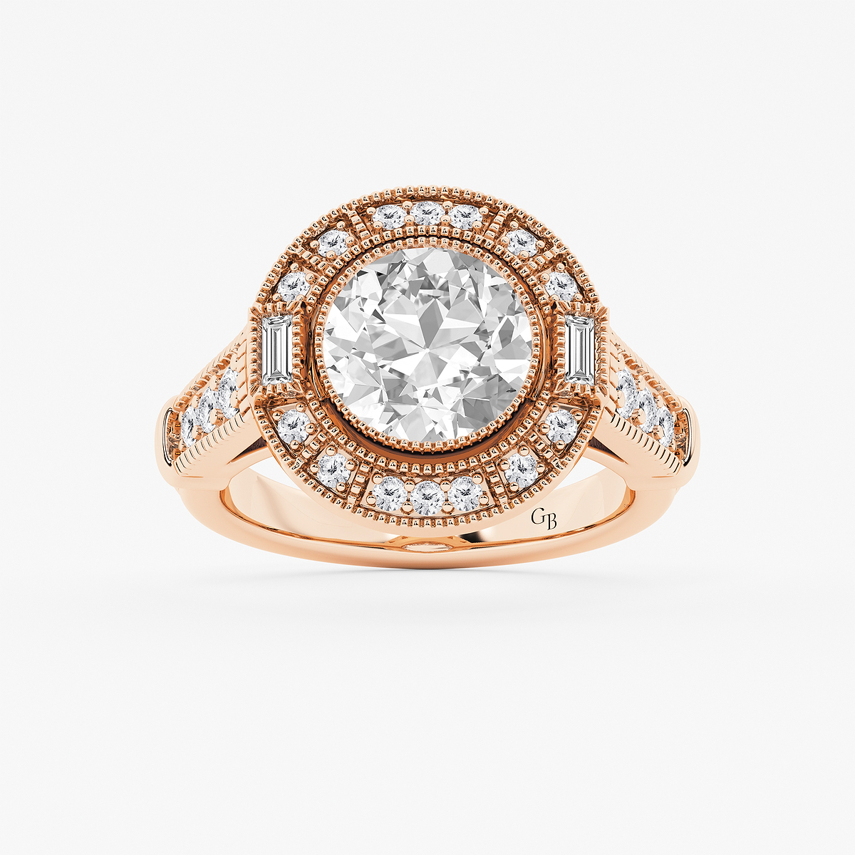 2 1/2 ctw Old European Cut Lab Grown Diamond Vintage Halo Engagement Ring