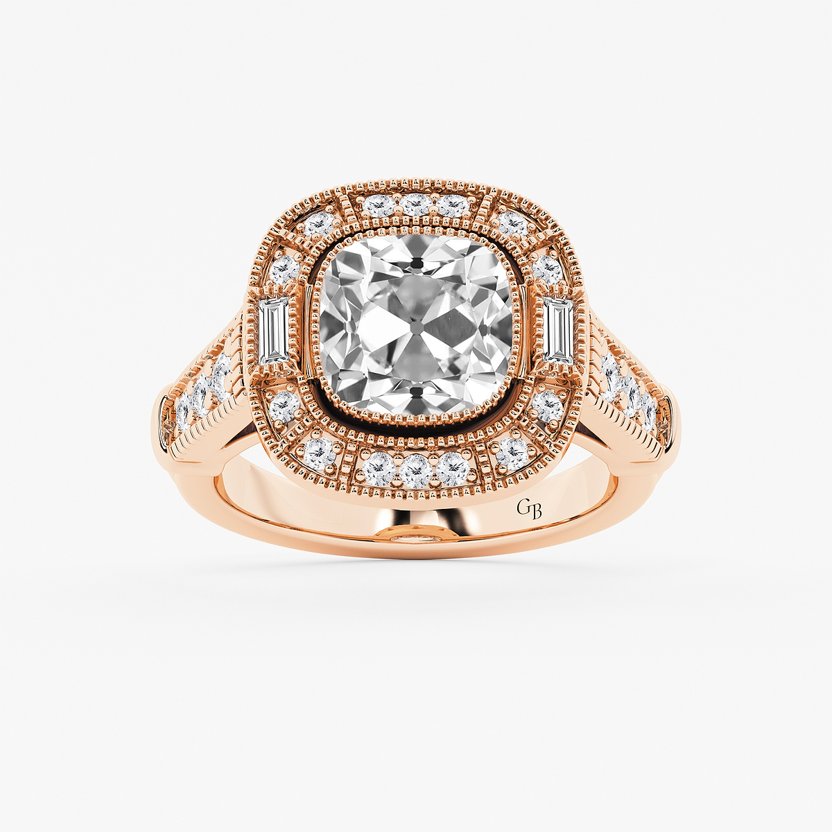 4 1/2 ctw Cushion Old Mine Cut Lab Grown Diamond Lab Grown Diamond Vintage Halo Engagement Ring