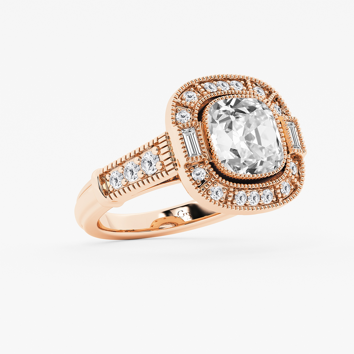 Additional Image 1 for  4 1/2 ctw Cushion Old Mine Cut Lab Grown Diamond Lab Grown Diamond Vintage Halo Engagement Ring