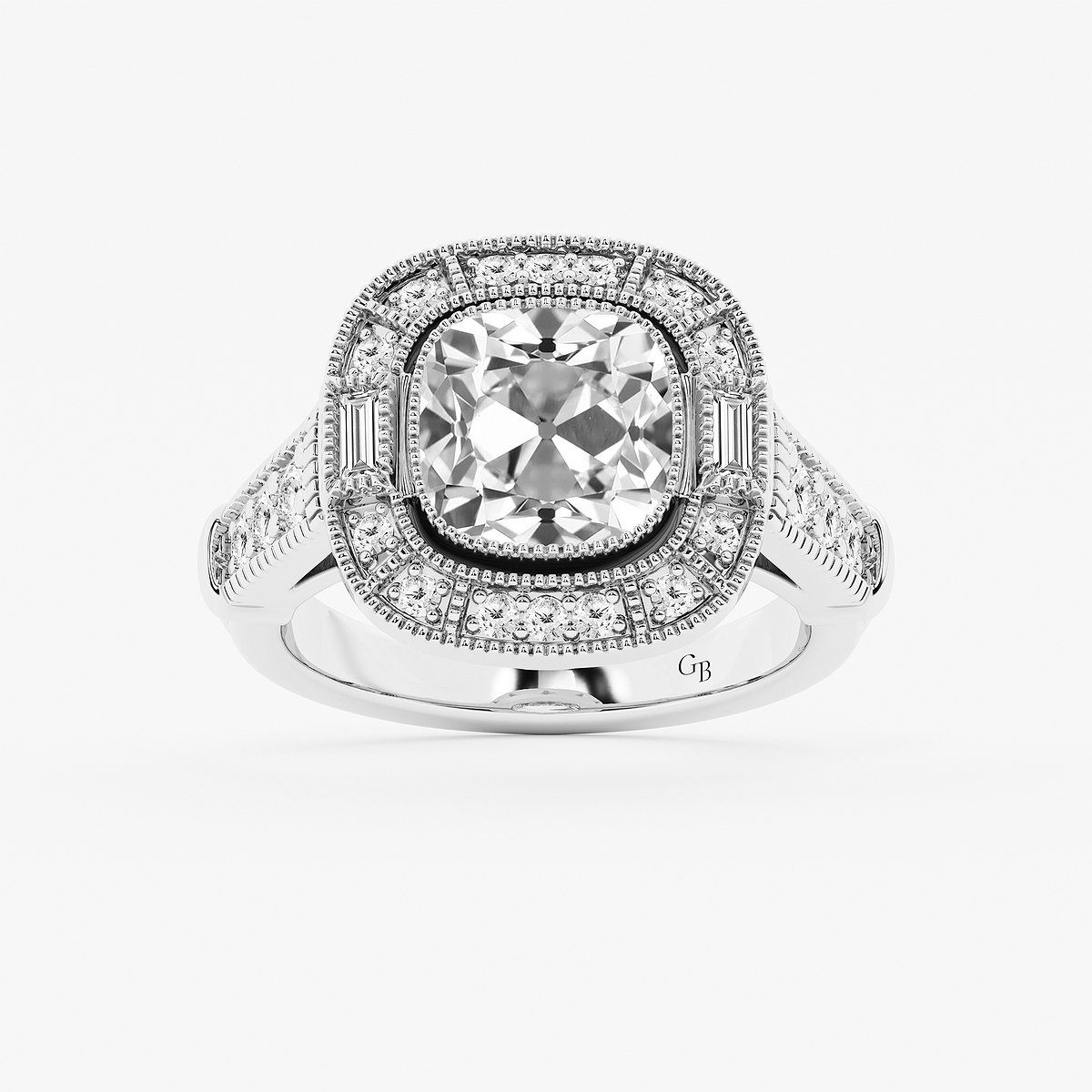 4 1/2 ctw Cushion Old Mine Cut Lab Grown Diamond Lab Grown Diamond Vintage Halo Engagement Ring