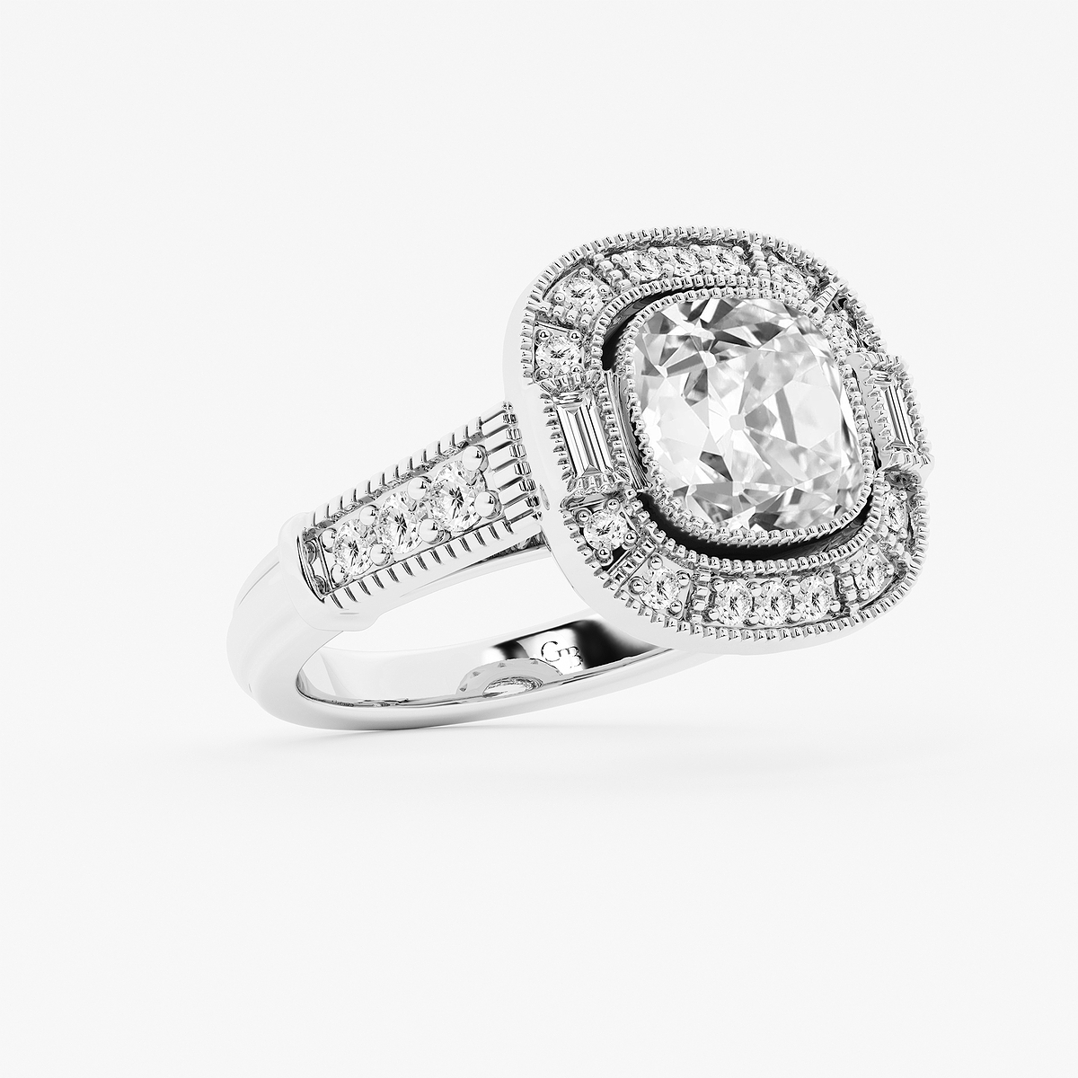 Additional Image 1 for  4 1/2 ctw Cushion Old Mine Cut Lab Grown Diamond Lab Grown Diamond Vintage Halo Engagement Ring