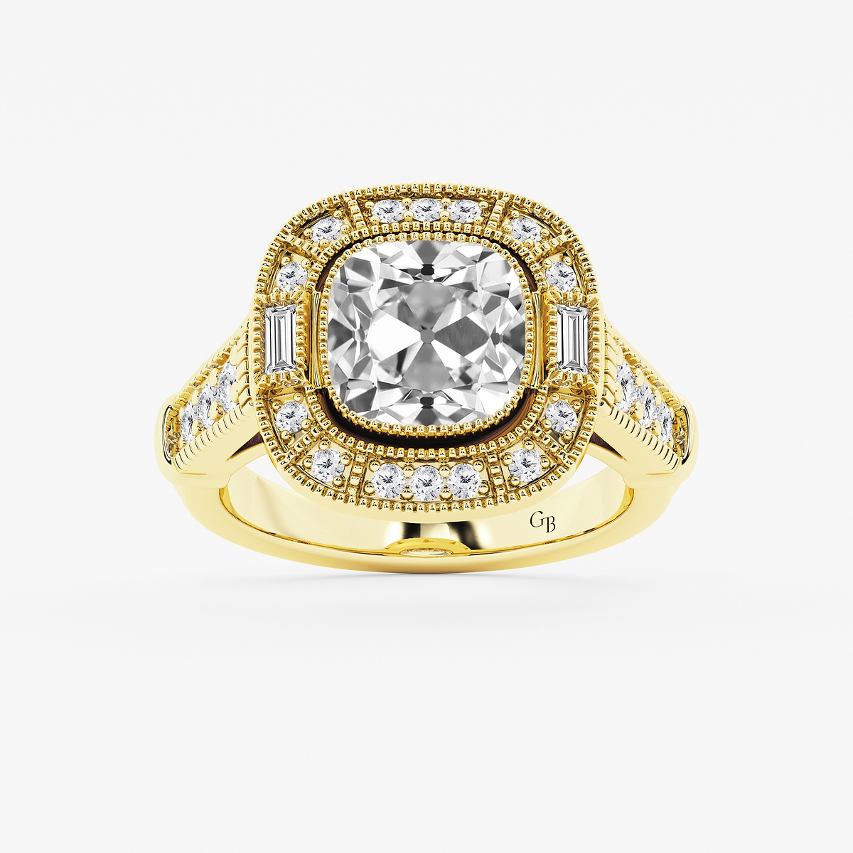 3 1/2 ctw Cushion Old Mine Cut Lab Grown Diamond Lab Grown Diamond Vintage Halo Engagement Ring