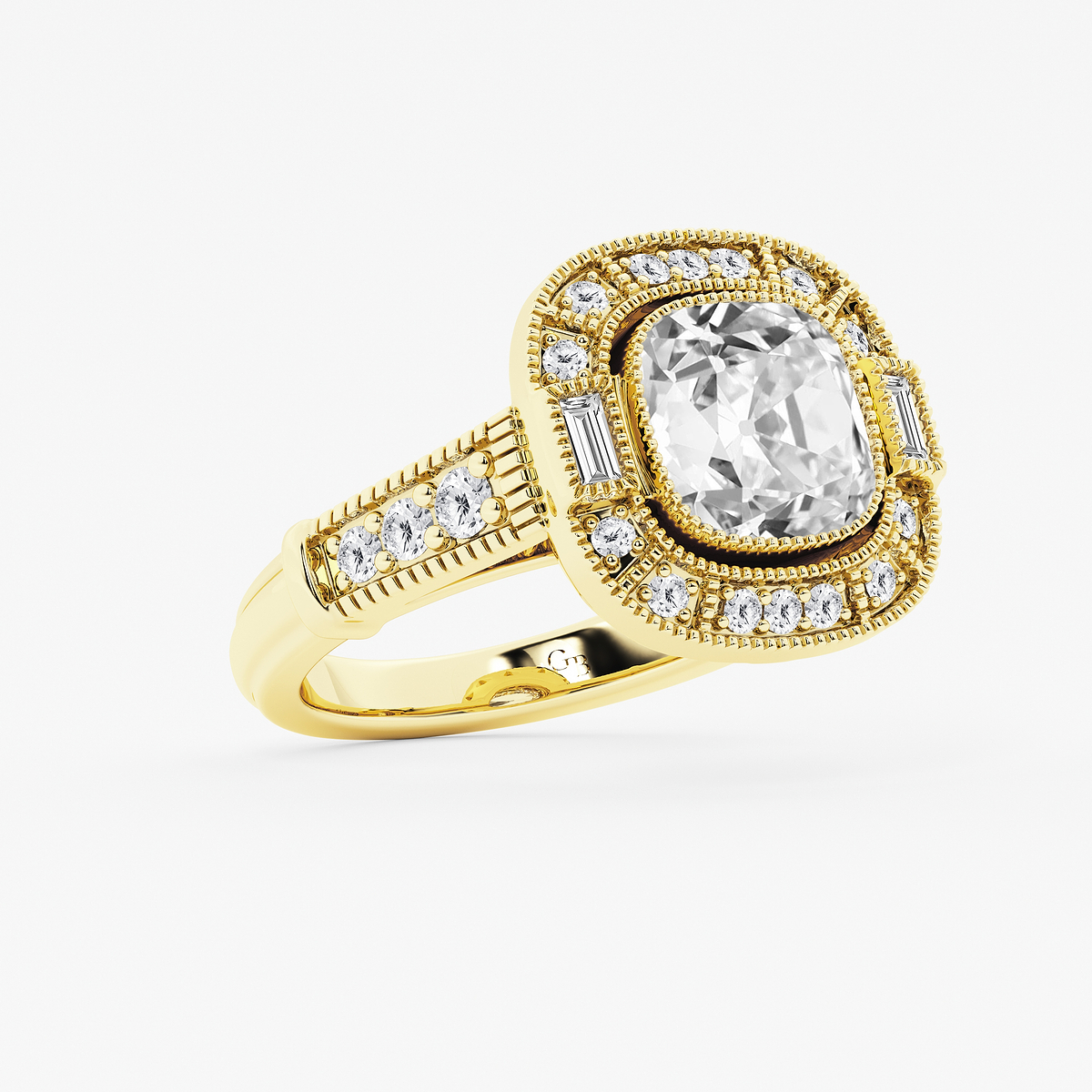 Additional Image 1 for  3 1/2 ctw Cushion Old Mine Cut Lab Grown Diamond Lab Grown Diamond Vintage Halo Engagement Ring