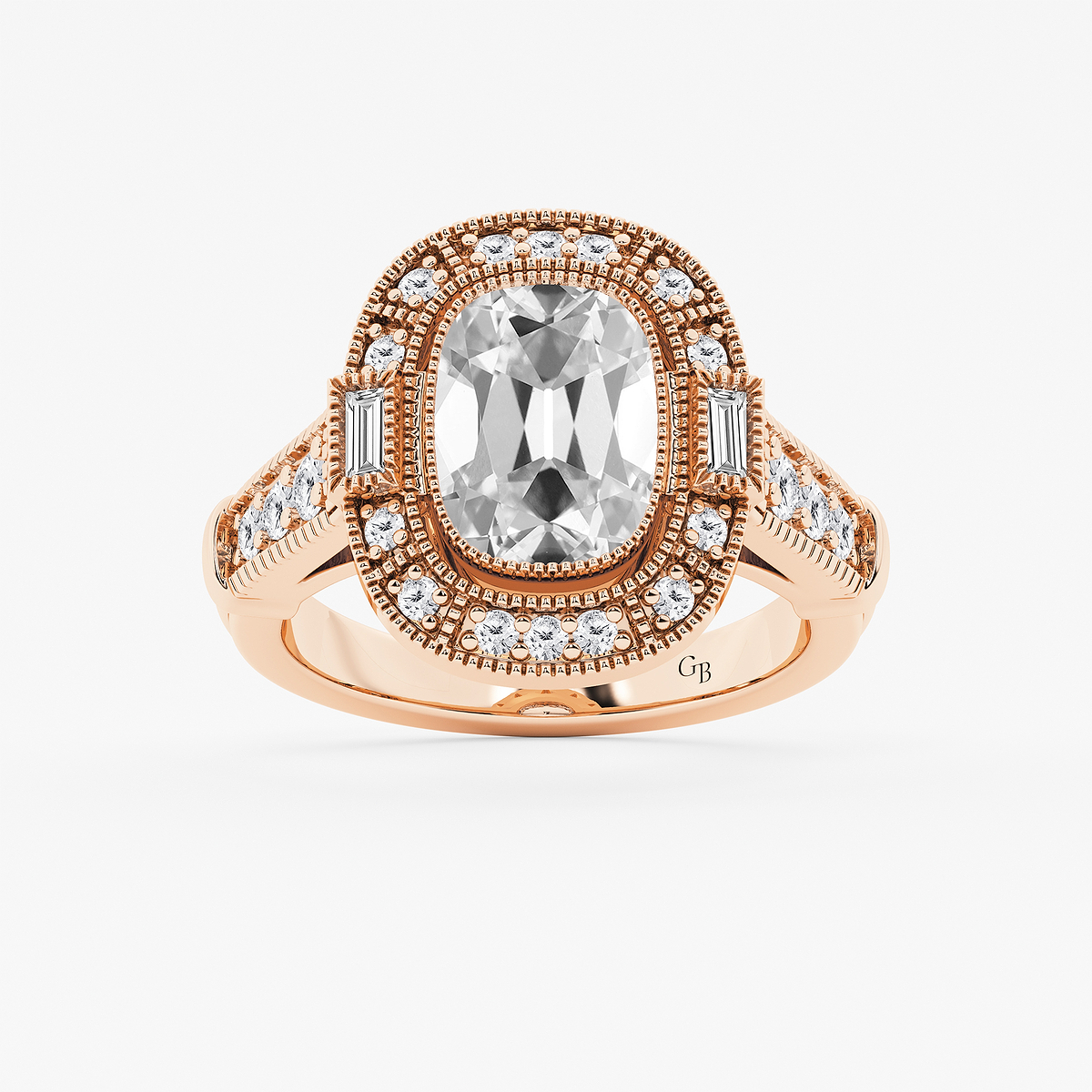 2 1/2 ctw Elongated Cushion Lab Grown Diamond Vintage Halo Engagement Ring