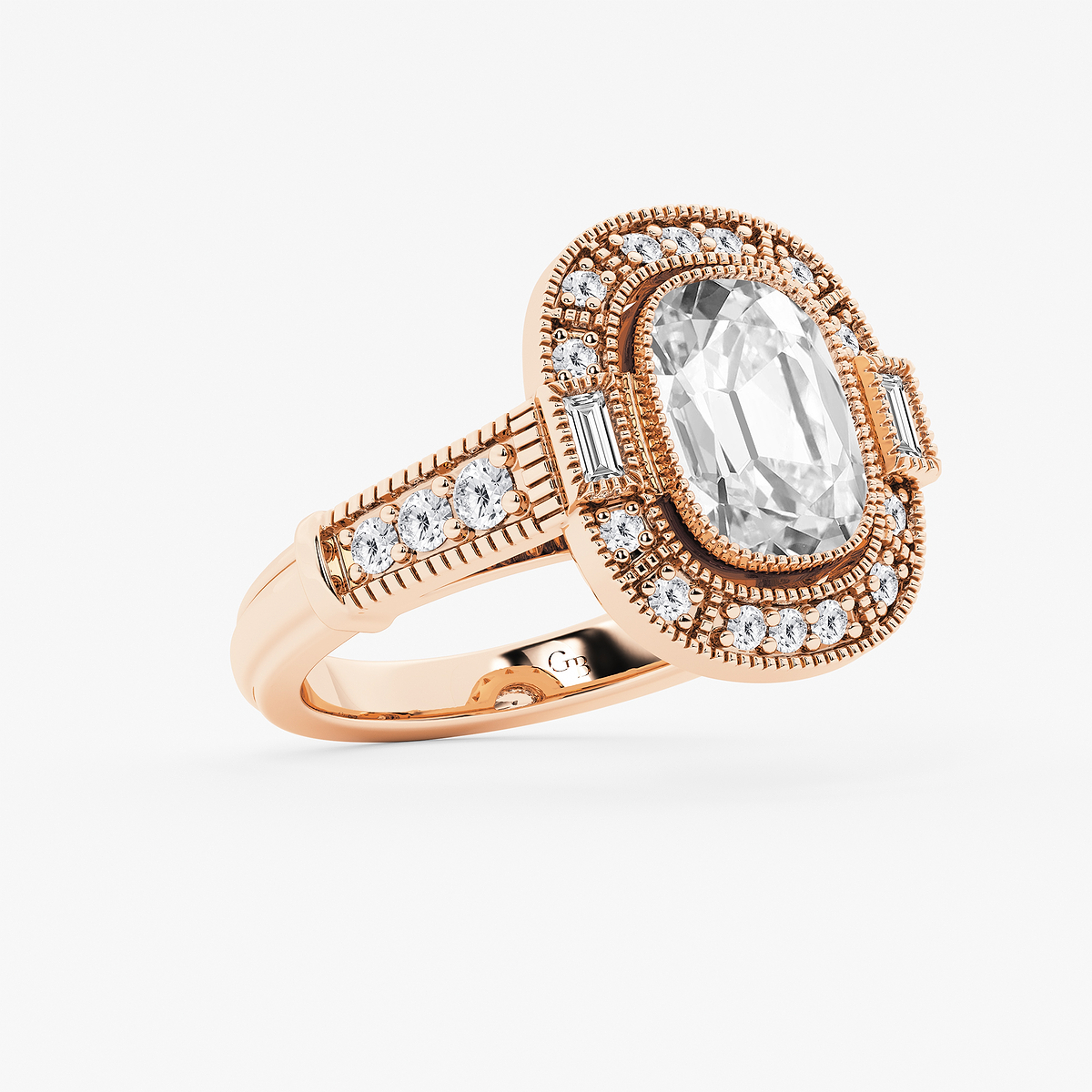 Additional Image 1 for  2 1/2 ctw Elongated Cushion Lab Grown Diamond Vintage Halo Engagement Ring