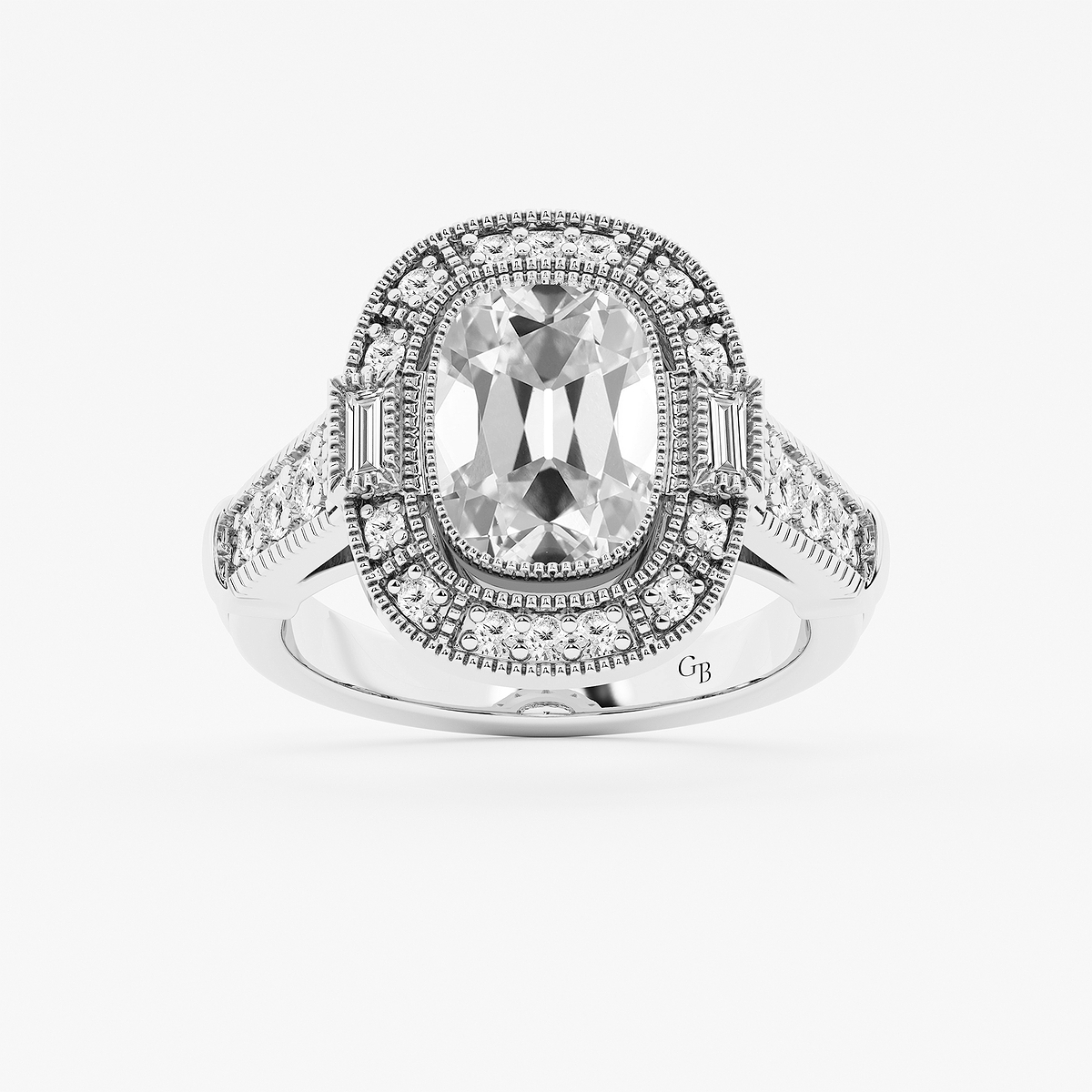3 1/2 ctw Elongated Cushion Lab Grown Diamond Vintage Halo Engagement Ring
