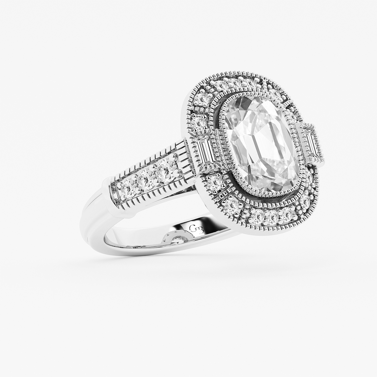 Additional Image 1 for  3 1/2 ctw Elongated Cushion Lab Grown Diamond Vintage Halo Engagement Ring