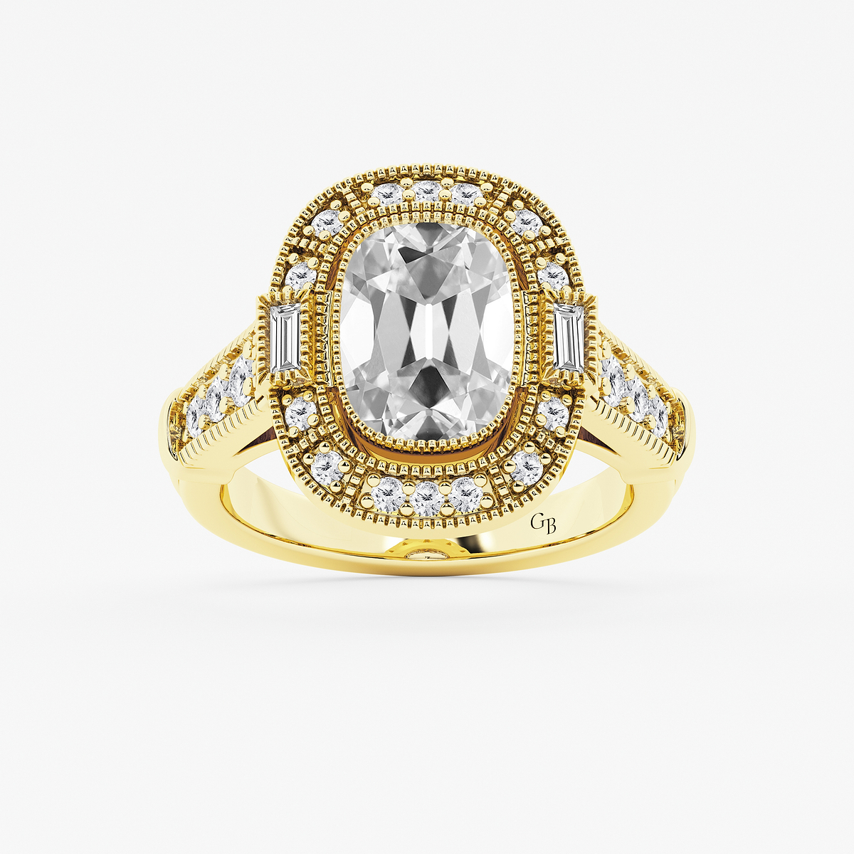 4 1/2 ctw Elongated Cushion Lab Grown Diamond Vintage Halo Engagement Ring