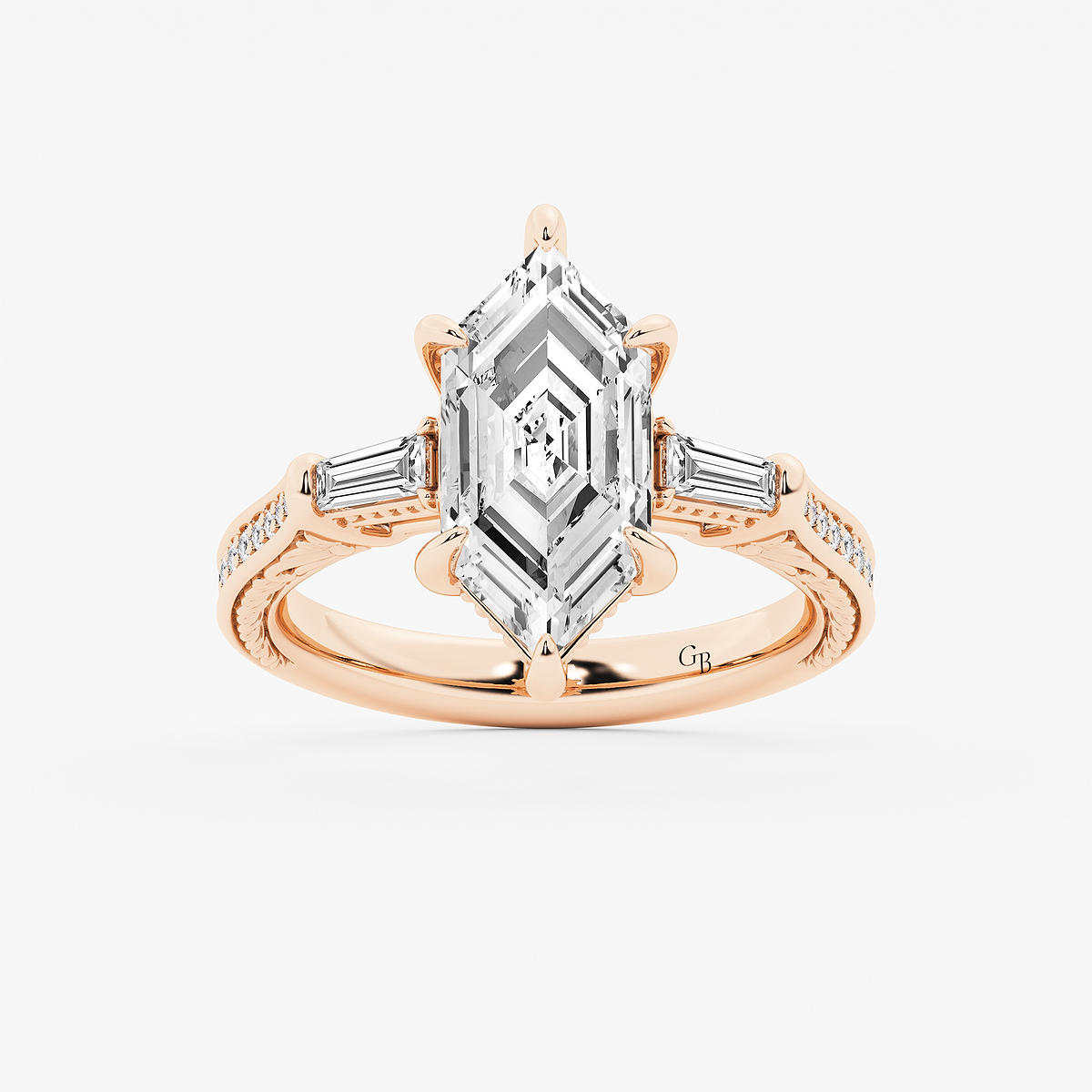 3 1/2 ctw Dutch Marquise Lab Grown Diamond Vintage Filigree with Baguettes Side Stone Engagement Ring