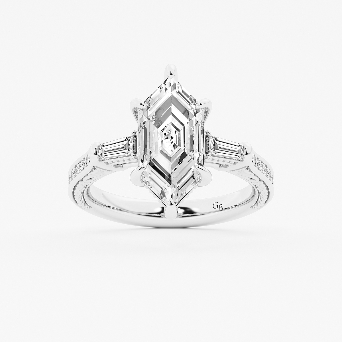 4 1/2 ctw Dutch Marquise Lab Grown Diamond Vintage Filigree with Baguettes Side Stone Engagement Ring