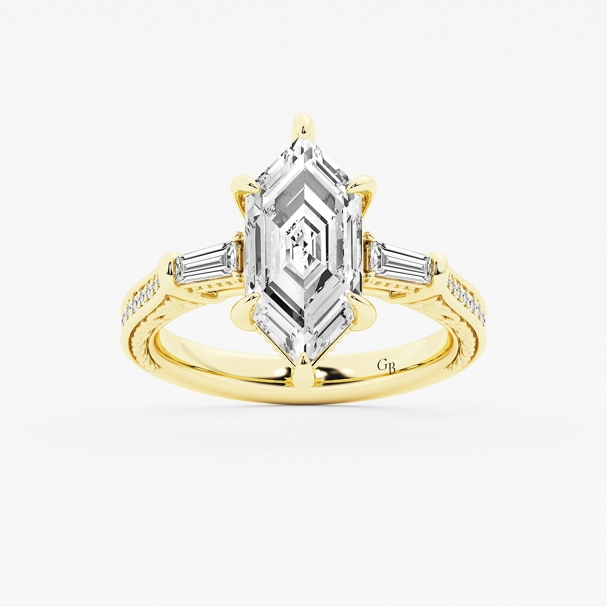 3 1/2 ctw Dutch Marquise Lab Grown Diamond Vintage Filigree with Baguettes Side Stone Engagement Ring