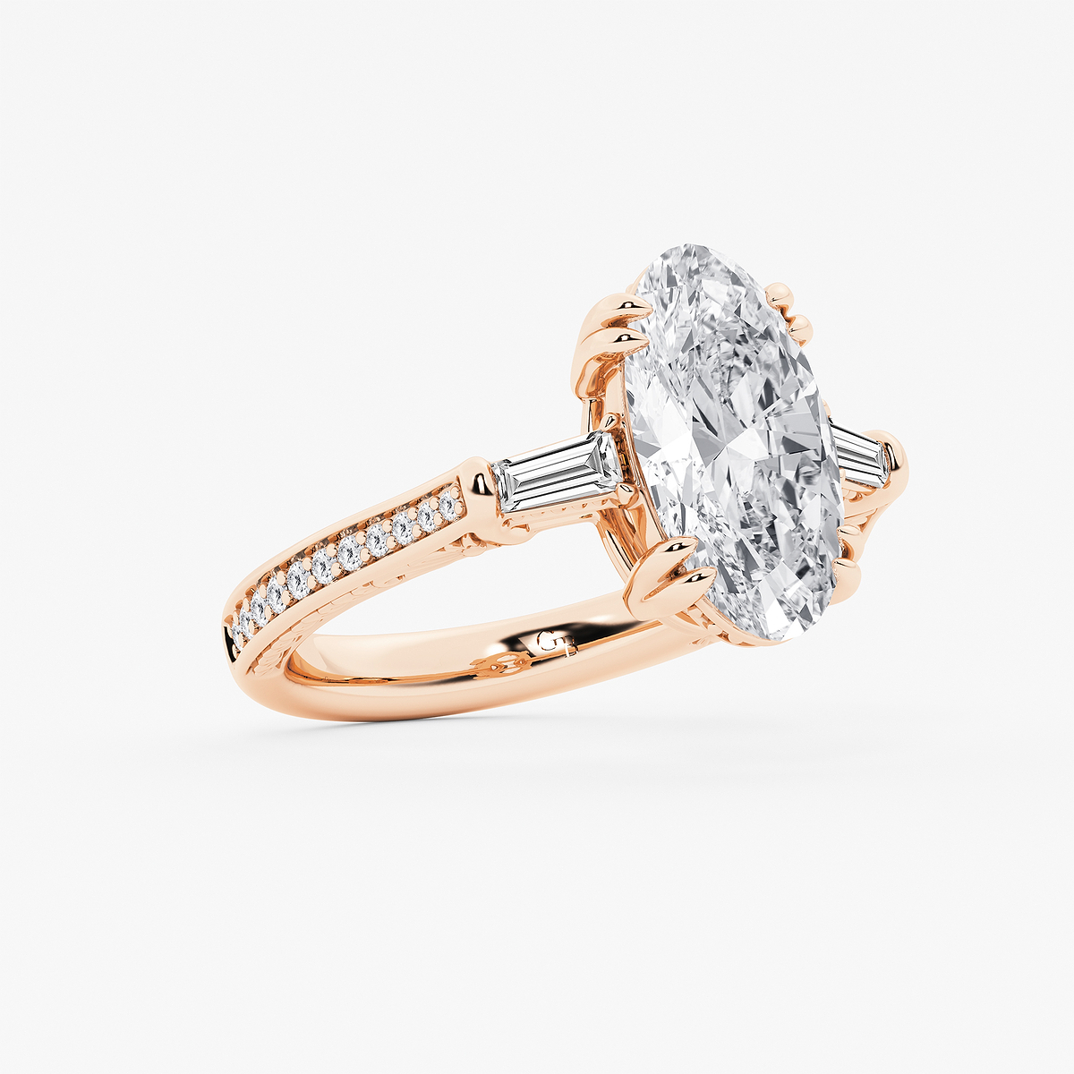 Additional Image 1 for  2 1/2 ctw Moval Lab Grown Diamond Vintage Filigree with Baguettes Side Stone Engagement Ring