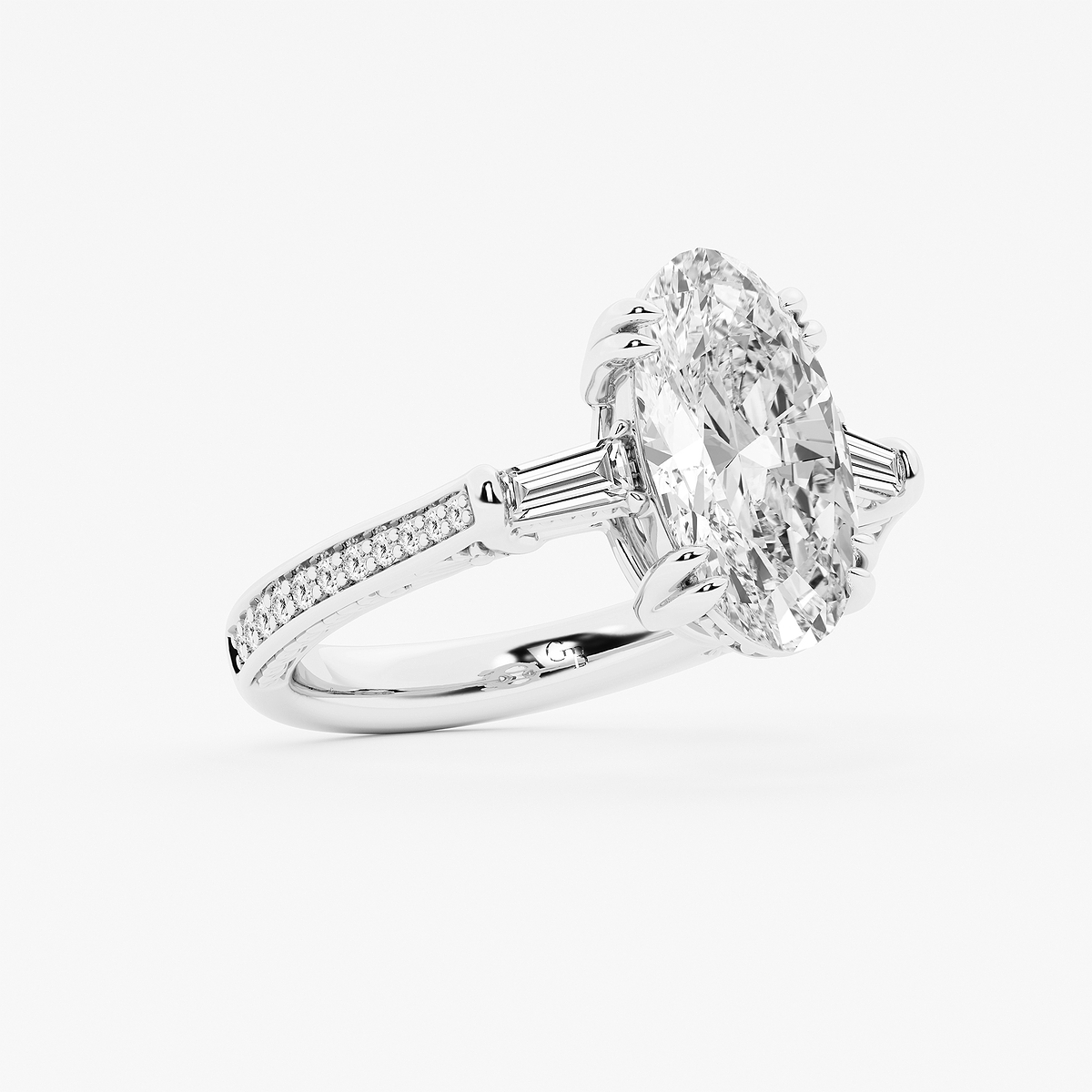 Additional Image 1 for  3 1/2 ctw Moval Lab Grown Diamond Vintage Filigree with Baguettes Side Stone Engagement Ring