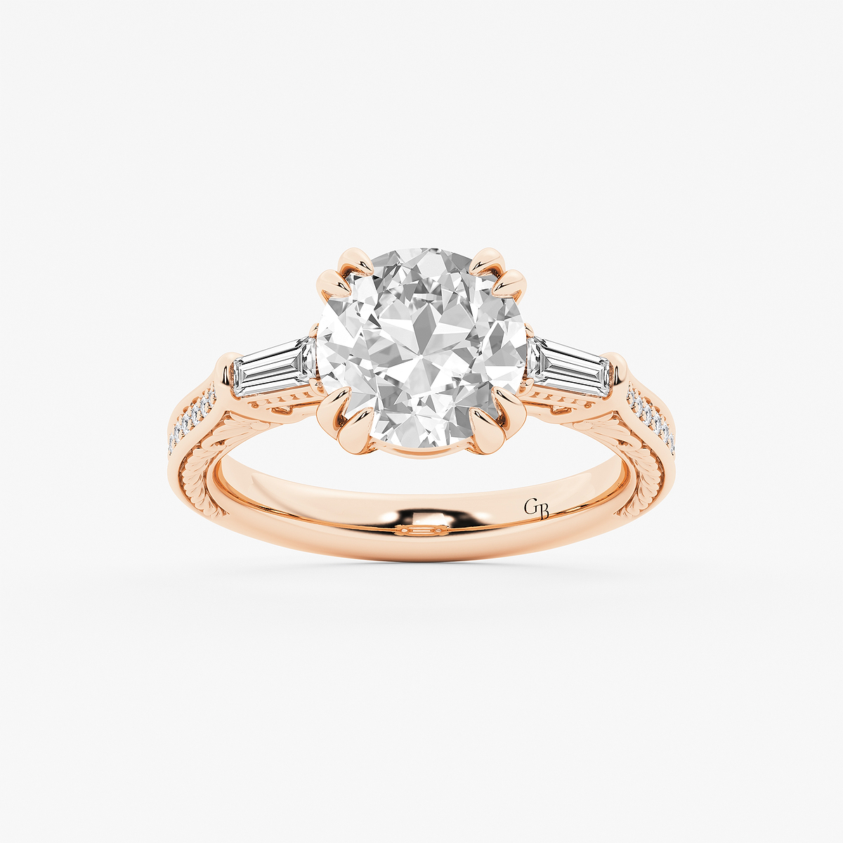 4 1/2 ctw Old European Cut Lab Grown Diamond Vintage Filigree with Baguettes Side Stone Engagement Ring