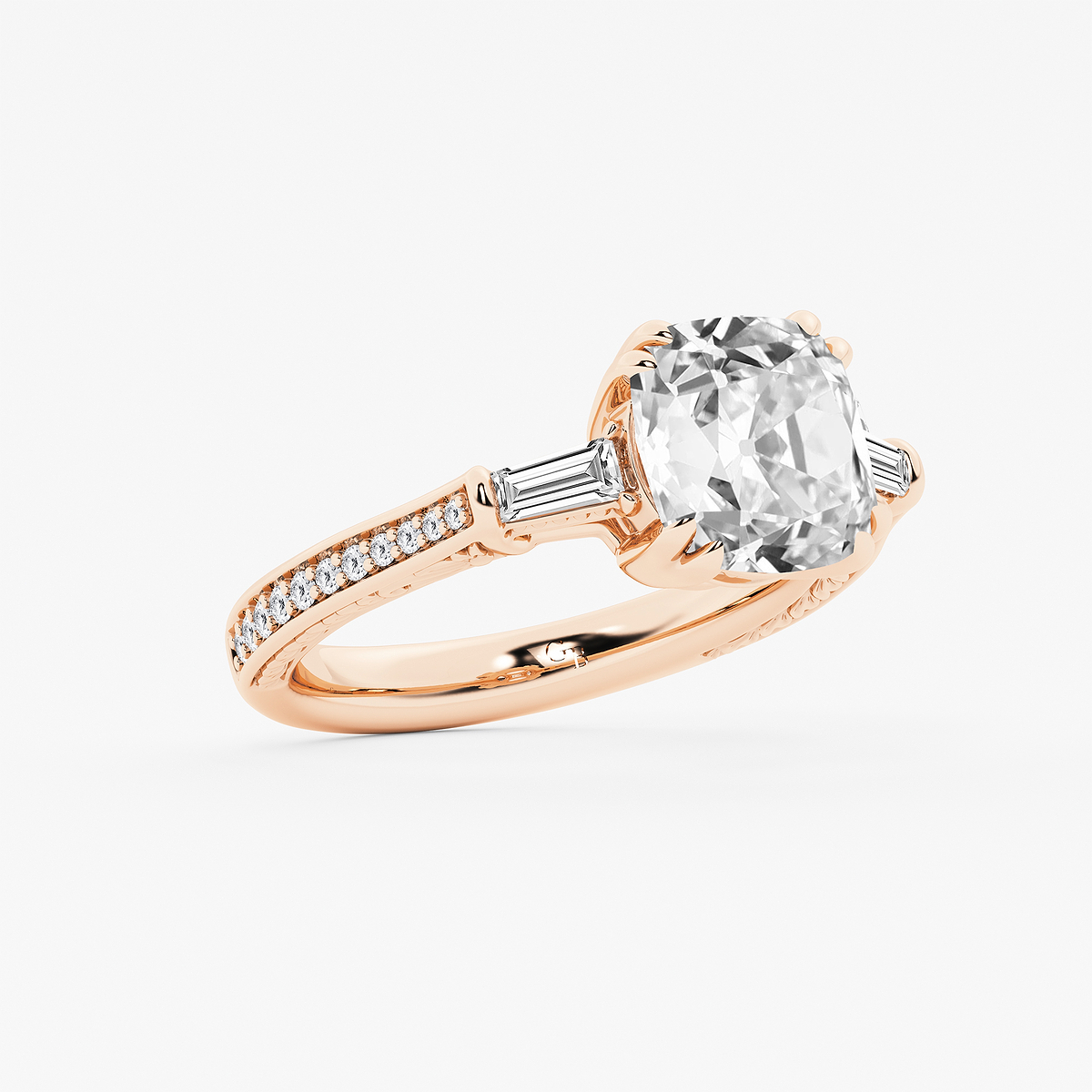 Additional Image 1 for  4 1/2 ctw Old European Cut Lab Grown Diamond Vintage Filigree with Baguettes Side Stone Engagement Ring