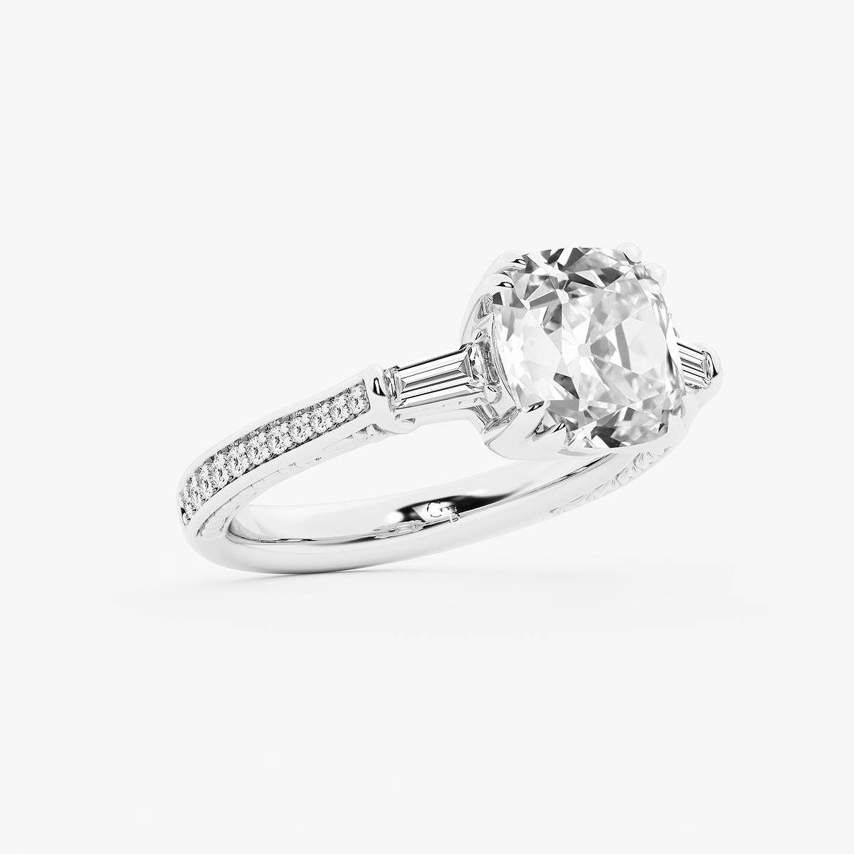 Additional Image 1 for  4 1/2 ctw Old European Cut Lab Grown Diamond Vintage Filigree with Baguettes Side Stone Engagement Ring