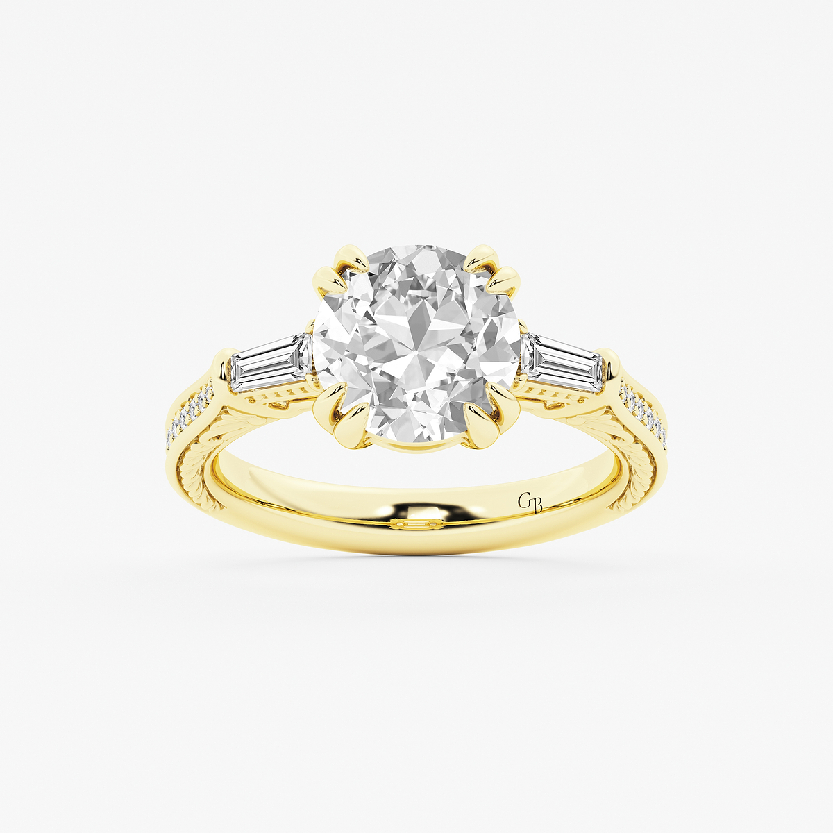 2 1/2 ctw Old European Cut Lab Grown Diamond Vintage Filigree with Baguettes Side Stone Engagement Ring