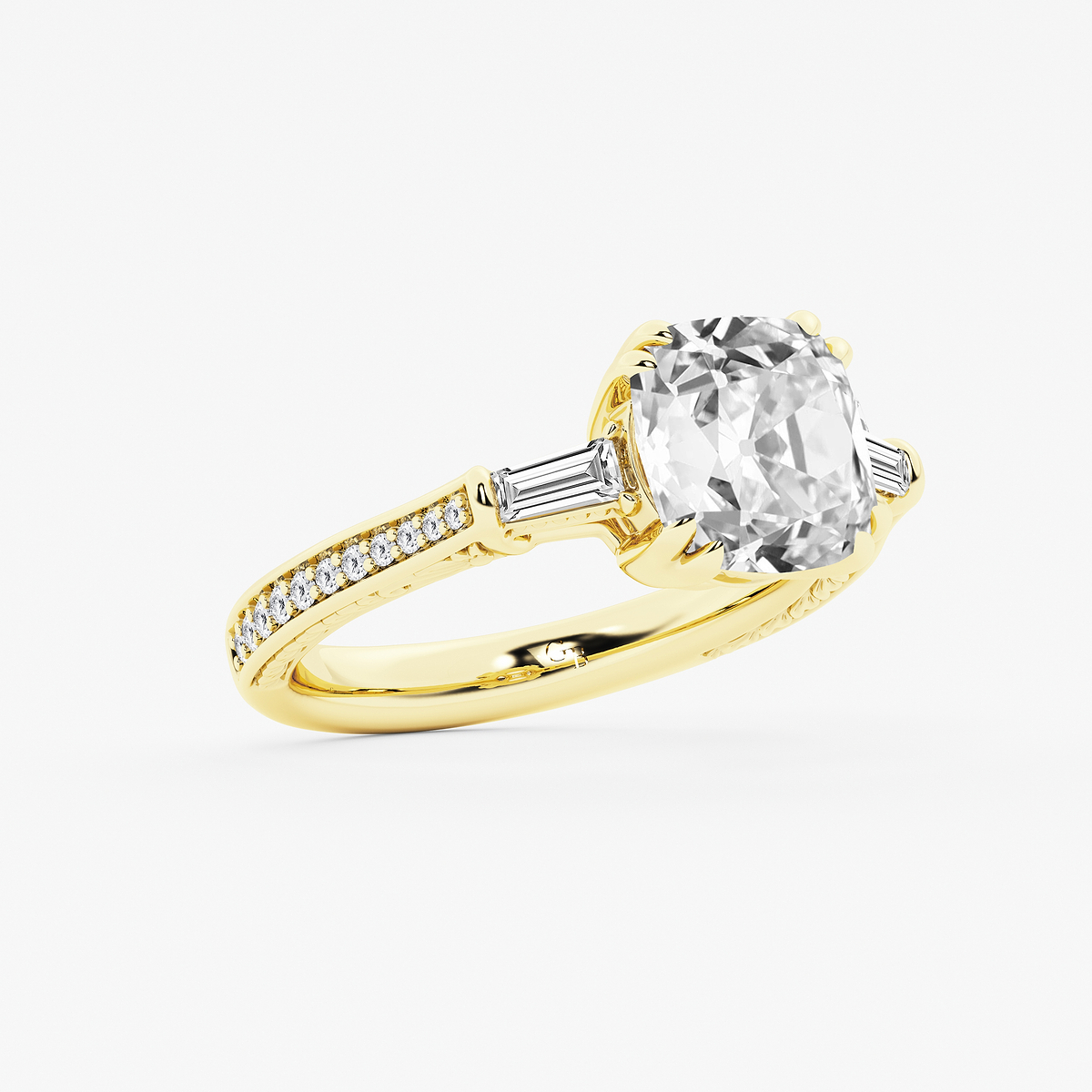 Additional Image 1 for  2 1/2 ctw Old European Cut Lab Grown Diamond Vintage Filigree with Baguettes Side Stone Engagement Ring